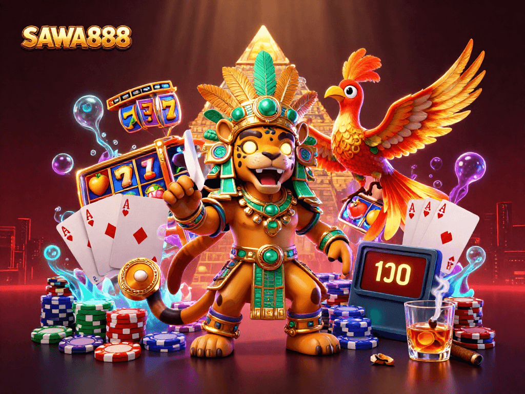 Experience SAWA888's thrilling slots with vibrant colors, glowing effects, and exciting gameplay.