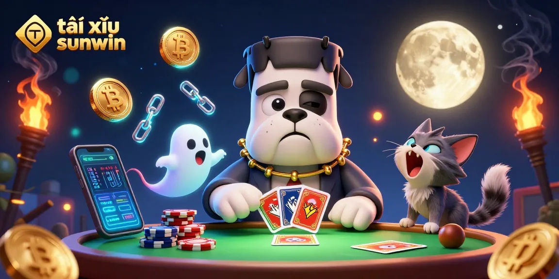 Engage in thrilling tài xỉu sunwin gameplay at a lively casino table with fun cartoon monsters.