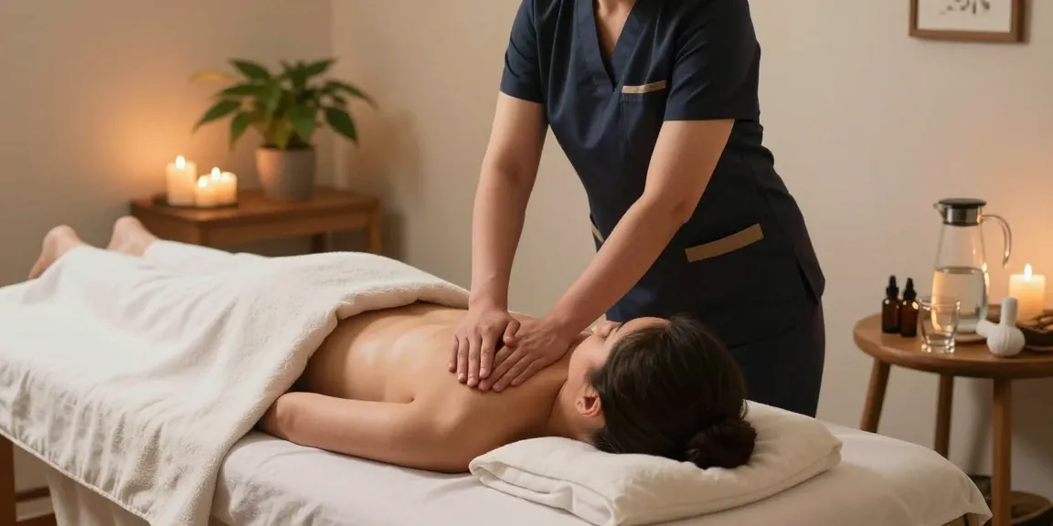 Relaxing 수원출장안마 massage therapy scene with professional therapist and soothing atmosphere
