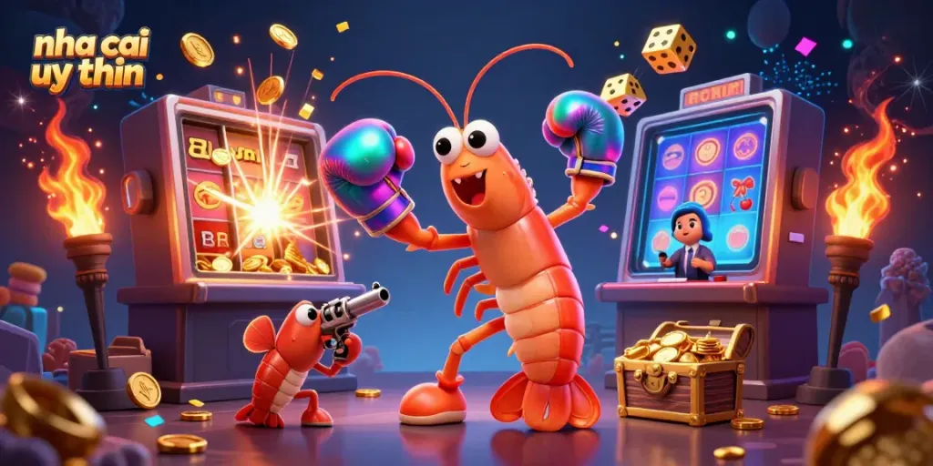 Explore the vibrant world of nha cai uy tin with a spectacular casino-themed illustration featuring colorful slot machines and lively sea creatures.