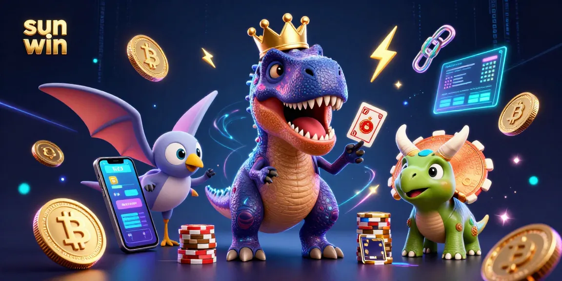 Engage with Sun Win at an exciting 3D casino scene showcasing vibrant characters and neon elements.